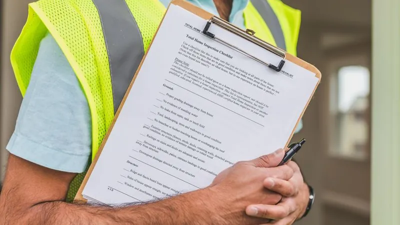 Inspector holding a preventive maintenance checklist on a clipboard