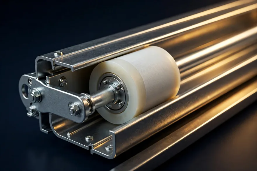 Garage door track and roller hardware