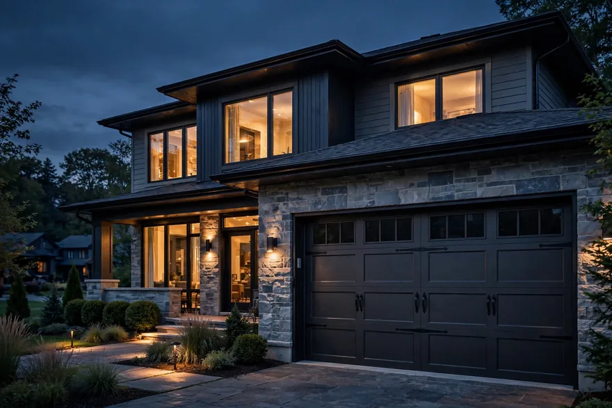 New modern garage door on a Burbank home